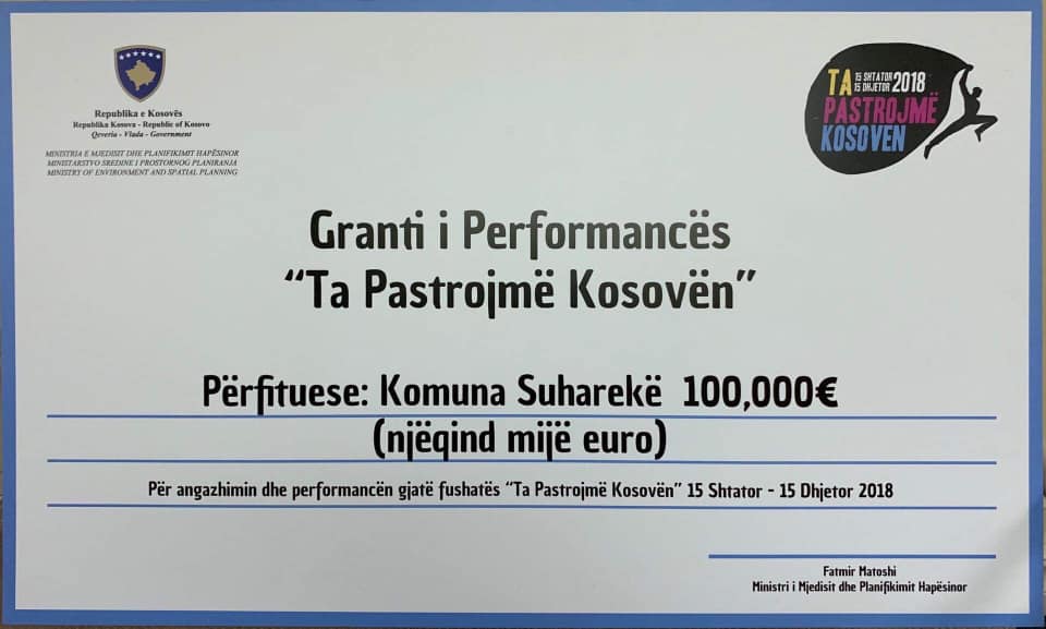 Komuna e Suharekës fitoi grantin në vlerë prej 100.000 euro