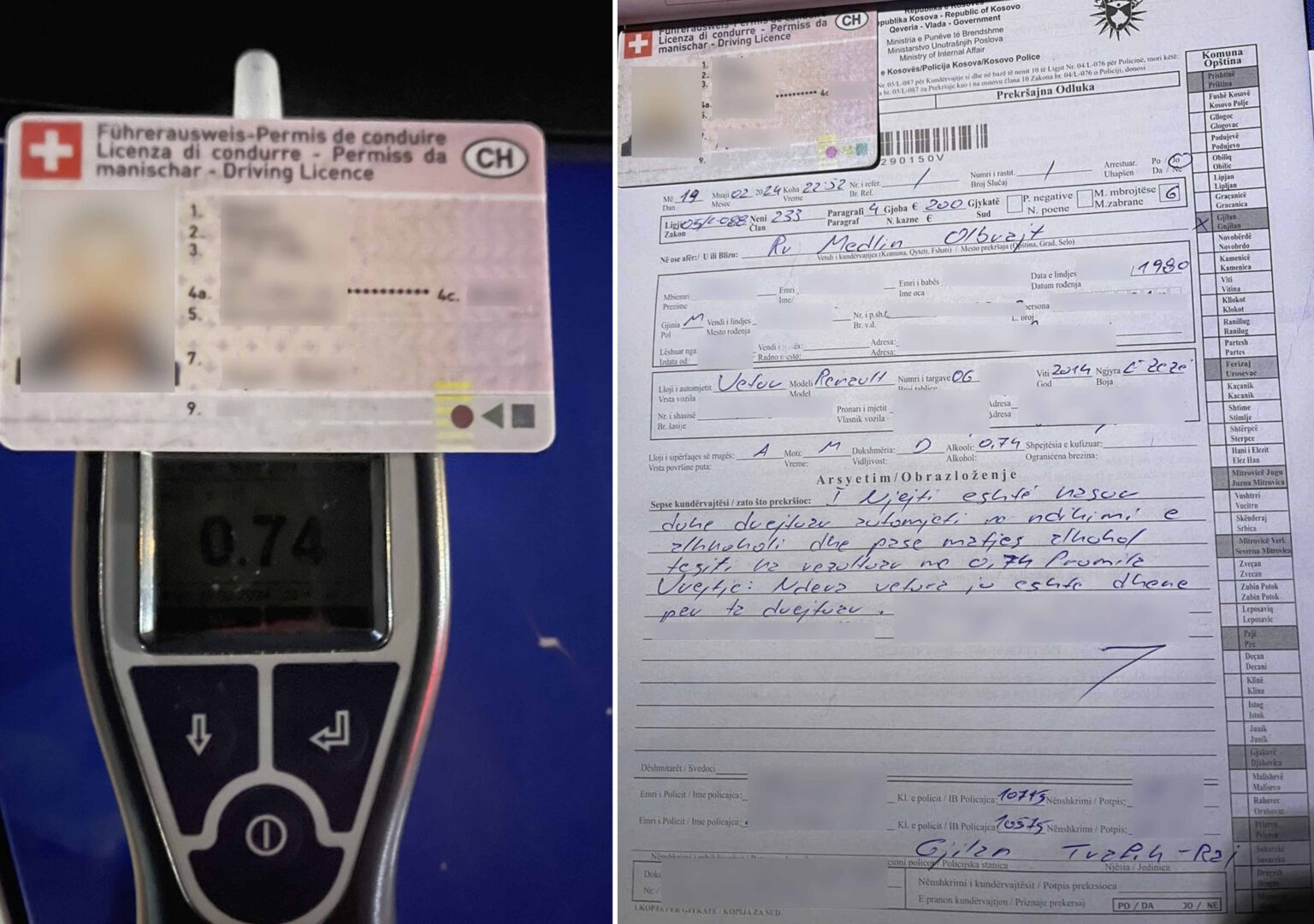Mërgimtari nga Zvicra vozit veturën në gjendje të dehur në Gjilan, gjobitet me 200 €